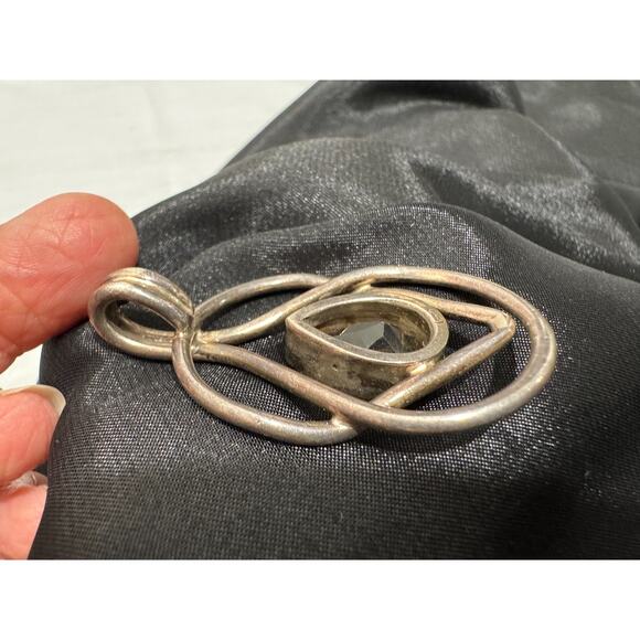 Yellow Citrine Sterling Silver Pendant Large Modernist 925 - Picture 5 of 7